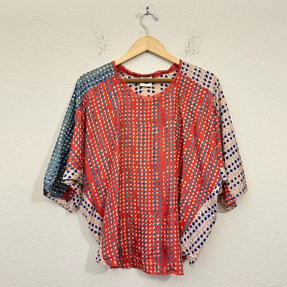 SANCHITA Anthropologie Blurred Pixel Top Dolman Sleeve Oversized Silk - Picture 1 of 10